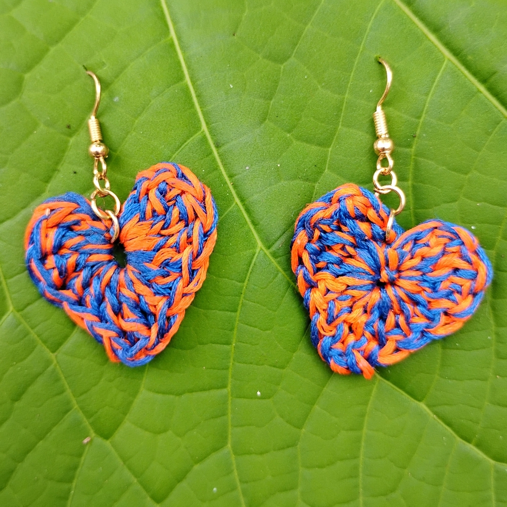 Handcrafted Blue and Orange Heart Earrings